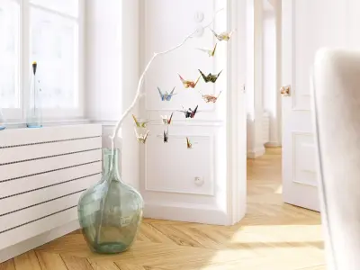 Large glass carboy with decorative origami birds 3D model