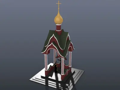 Chapel church with roof Low-poly 3D model