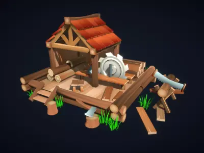 Lowpoly Lumber Mill Low-poly 3D model