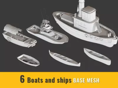 6 Boat and ships BASE MESH Low-poly 3D model