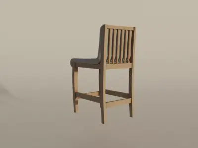Modern Wooden Kitchen Chair - Padded Fabric Seat Free low-poly 3D model