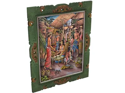 Balinese picture green frame rural landscape Low-poly 3D model
