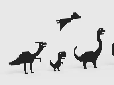 Pixel Dinosaur Pack Low-poly 3D model