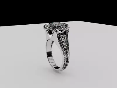 dimond-ring silver flower ring with diamonds Free 3D model