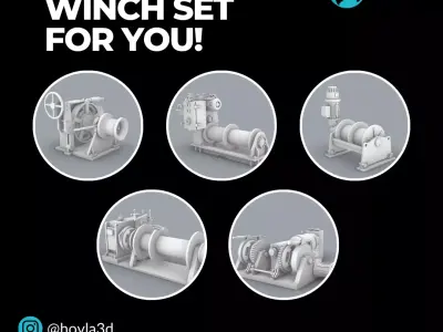 Boat Winches Set - 5 Winch Models Low-poly 3D model
