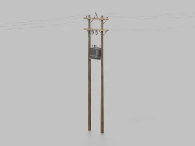 Utility Pole - H-Frame with Transformer 3D model