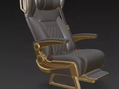 Luxury VIP Aircraft Seat Black Leather Gold 3D Model 3D model