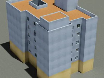 Building apartment with roof Low-poly 3D model