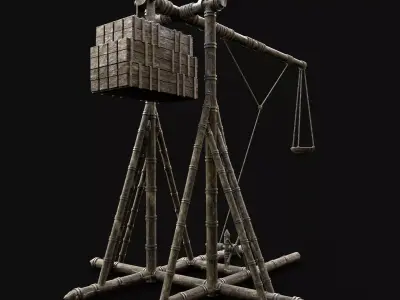 TREBUCHET WAR MACHINE MEDIEVAL CONSTRUCTION SIEGE ENGINE BATTLE Low-poly 3D model