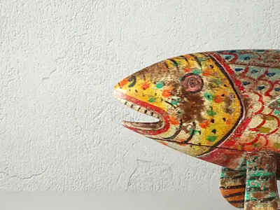 Vintage Painted Wood Fish 2 3D model