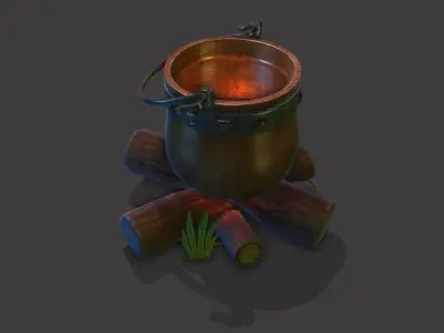 Camp Fire Cauldron Low-poly 3D model