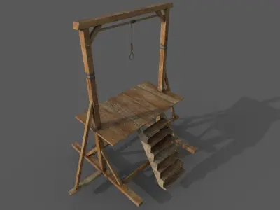 Gallows Low-poly 3D model wooden platform with ladder Low-poly 3D model