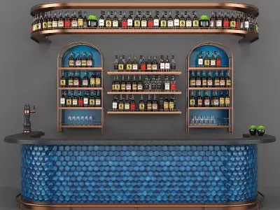 Mediterranean Blue Bar Set 05 Part 01 Bar Counter and Drinks 3D model
