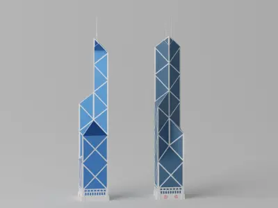 Bank of China Tower in Hong Kong Low-poly 3D model