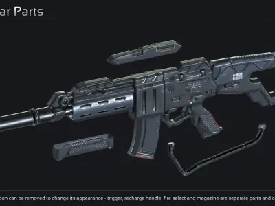Scifi Assault Rifle MAK 223 Low-poly 3D model
