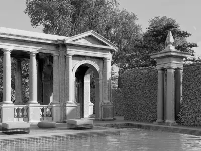 Exteriors swimming pool with classical columns Tuscan column 3D model