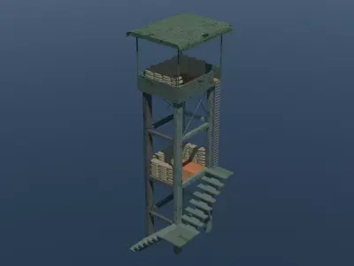 Military watch tower double floor 3d game-ready model 3D model