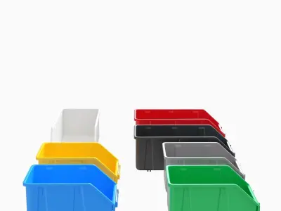 colored plastic boxes for parts Low-poly 3D model
