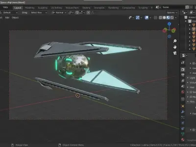 Spaceship starship in space with lights Low-poly 3D model