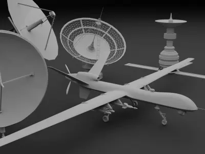 3D Satellite dish and antenna and drone 3D model
