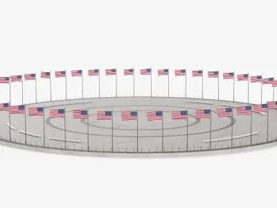 Circle Plaza with Flagpoles 3D model