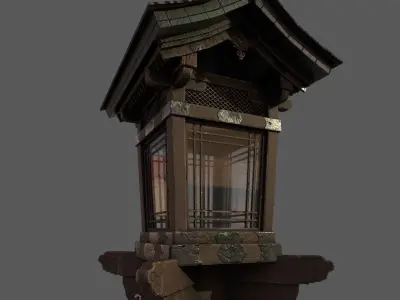 2 Japanese Wood Lamps - Fushimi Inari Taisha Low-poly 3D model