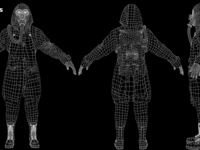 Post apocalyptic survivor 2 Game ready low poly character Low-poly 3D model