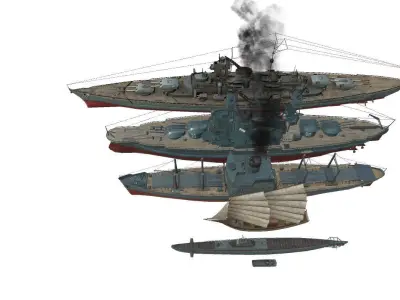 Old Ship Set Low-poly 3D model