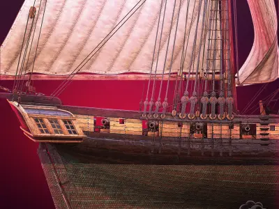 Brig Small sail ship Low-poly 3D model