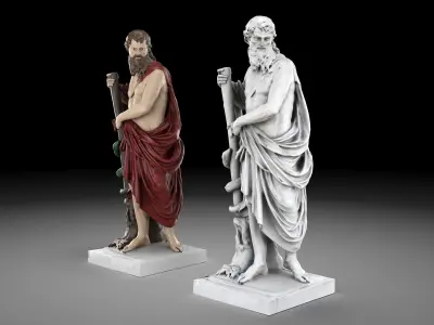 Aesculapius statue collection Low-poly 3D model