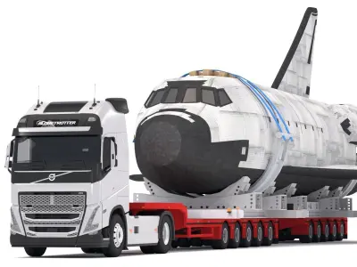 Volvo fh16 2021 and Lowboy Trailer with Space Shuttle 3D model