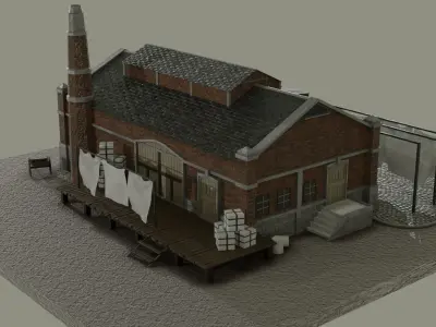 Factory brick building Free 3D model