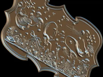 Aquatic Mermaid Theme Panno v2 STL for CNC Relief engraving  3D model
