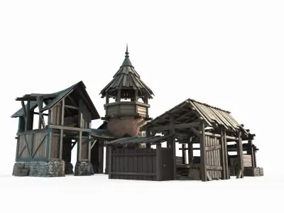 Hand drawn style medieval architecture utility room 3D model