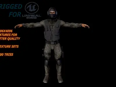 Lowpoly soldier comandos multi texture set Free low-poly 3D model