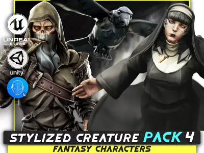 3 in 1 - Creature Pack 4 - Raven - Undead Draugr - Nun - 77 Low-poly 3D model