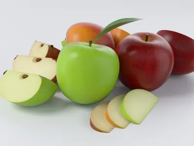 Cartoon Apple Sliced and Chopped Set 3D model
