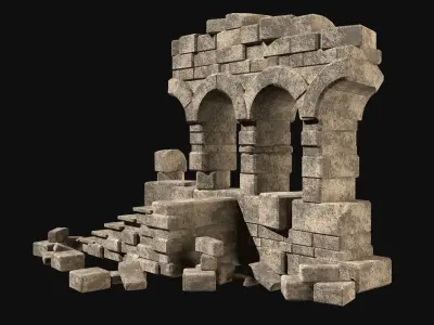 MEDIEVAL ANCIENT CASTLE RUIN RUINS WALLS TOWER WALL COLLECTION Low-poly 3D model