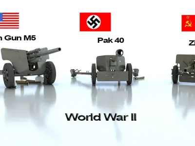 Anti tank guns ww2 3D model