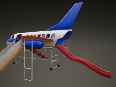 3D low poly PBR playground airplane slide  Low-poly 3D model