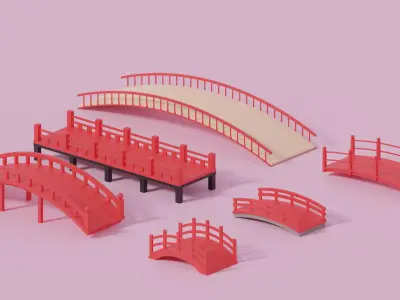 Cartoon Asian Japanese Bridge Collection 3D model