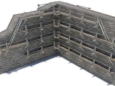 Modular medieval wooden scaffolding Low-poly 3D model