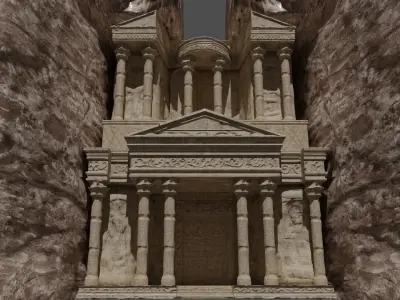 petra castle the royal tombs - realistic low poly Low-poly 3D model