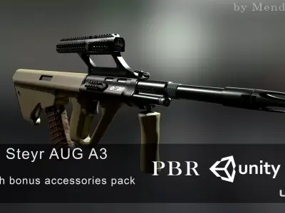 AUG A3 Austrian assault rifle for FPS Low-poly 3D model