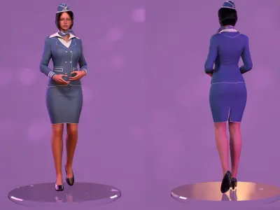 Stewardess Girl-Cute Cartoon Stylized Casual Realistic Character Low-poly 3D model