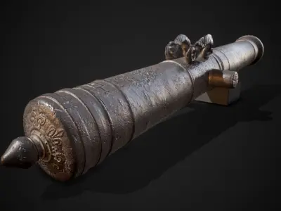 PBR Old Cannon Low-poly 3D model