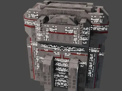 PBR Building futuristic space station Low-poly 3D model