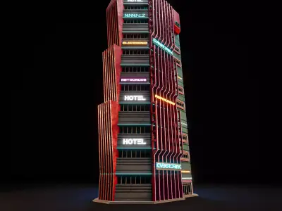 SCIFI CYBERPUNK FUTURISTIC NEON SKYSCRAPER 02 Low-poly 3D model