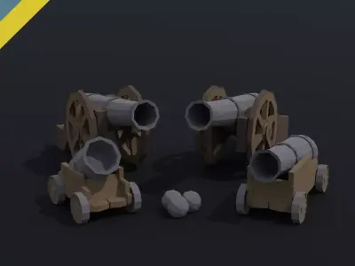 Cartoon medieval cannon Polygonal Style Low-poly 3D model