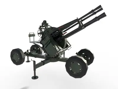 ZPU-4 Anti-aircraft quadruple guns Low-poly 3D model